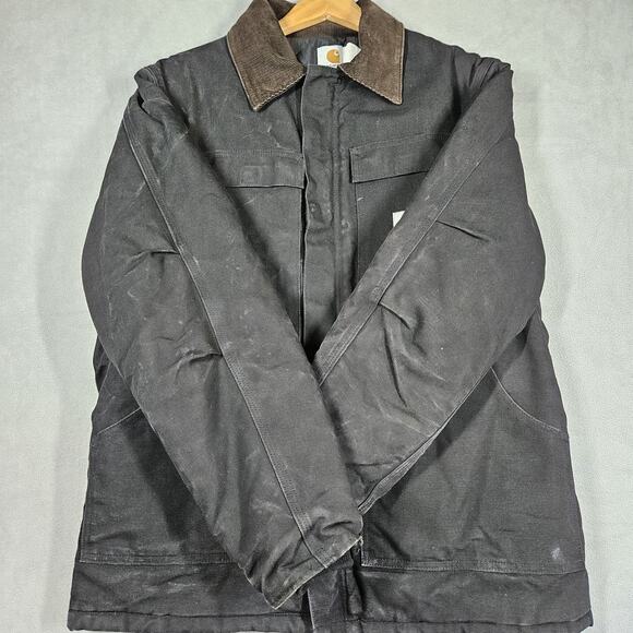 VTG Carhartt C01 Chore Coat Jacket 44 Made in USA Black Quilted Lined Distressed - Picture 8 of 16